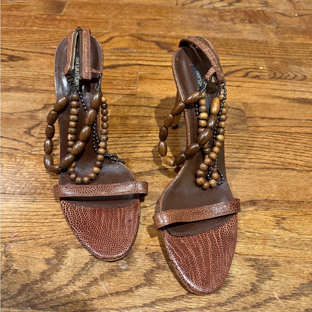 Sergio Rossi Brown Beaded Sandals